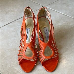 Jimmy Choo Vibrant Orange Strappy Heels